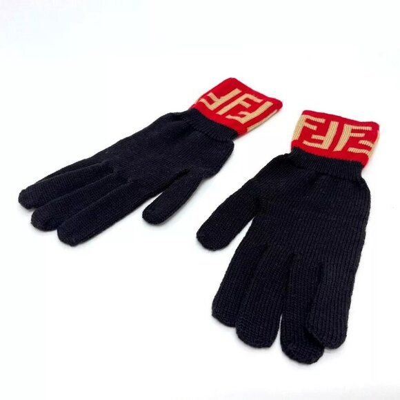 UNUSED FENDI Zucca Glove Glove wool Brown x Red